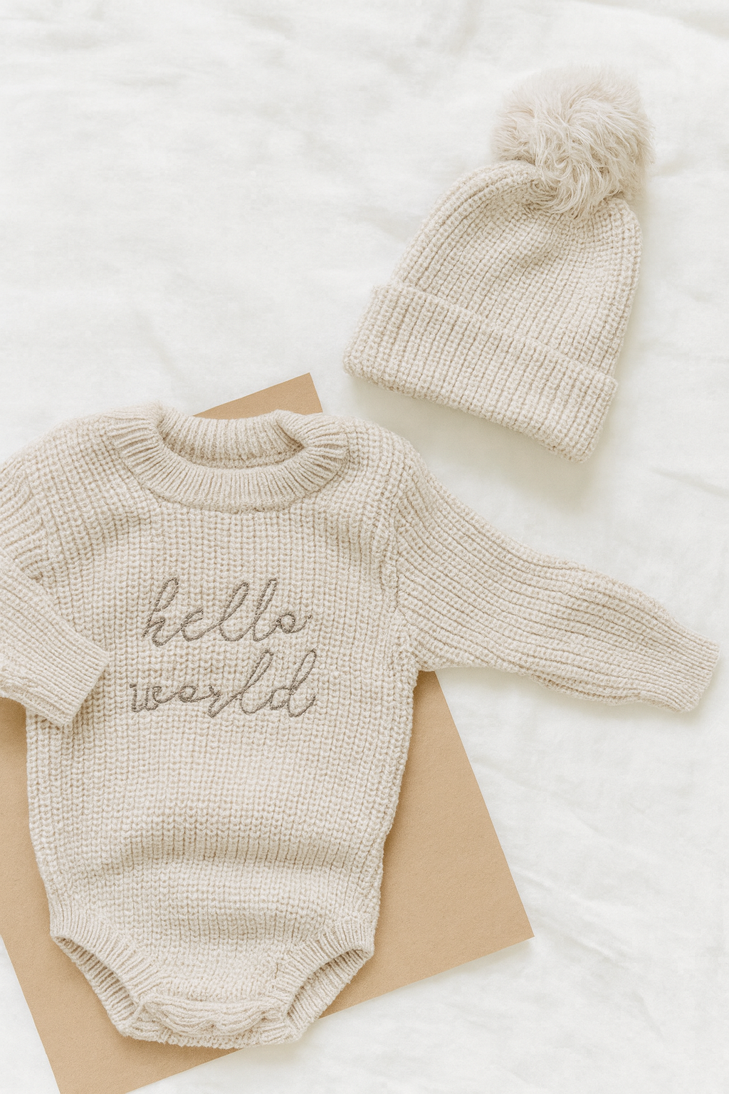 Hello World Knit Newborn Romper & Beanie Set
