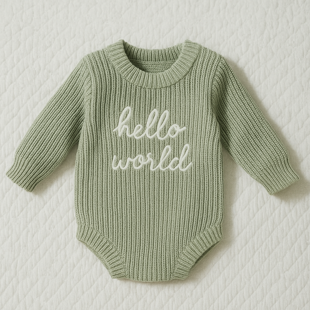 Hello World Knit Newborn Romper & Beanie Set