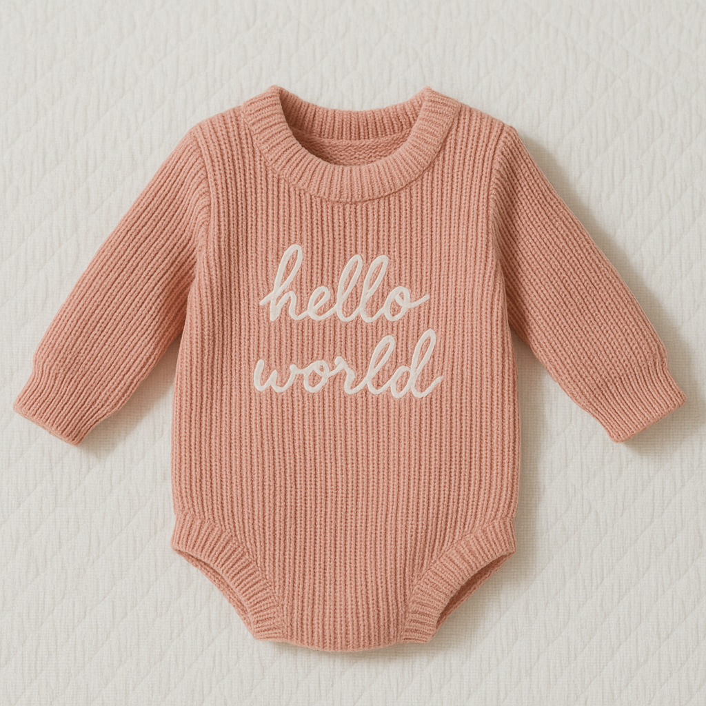 Hello World Knit Newborn Romper & Beanie Set