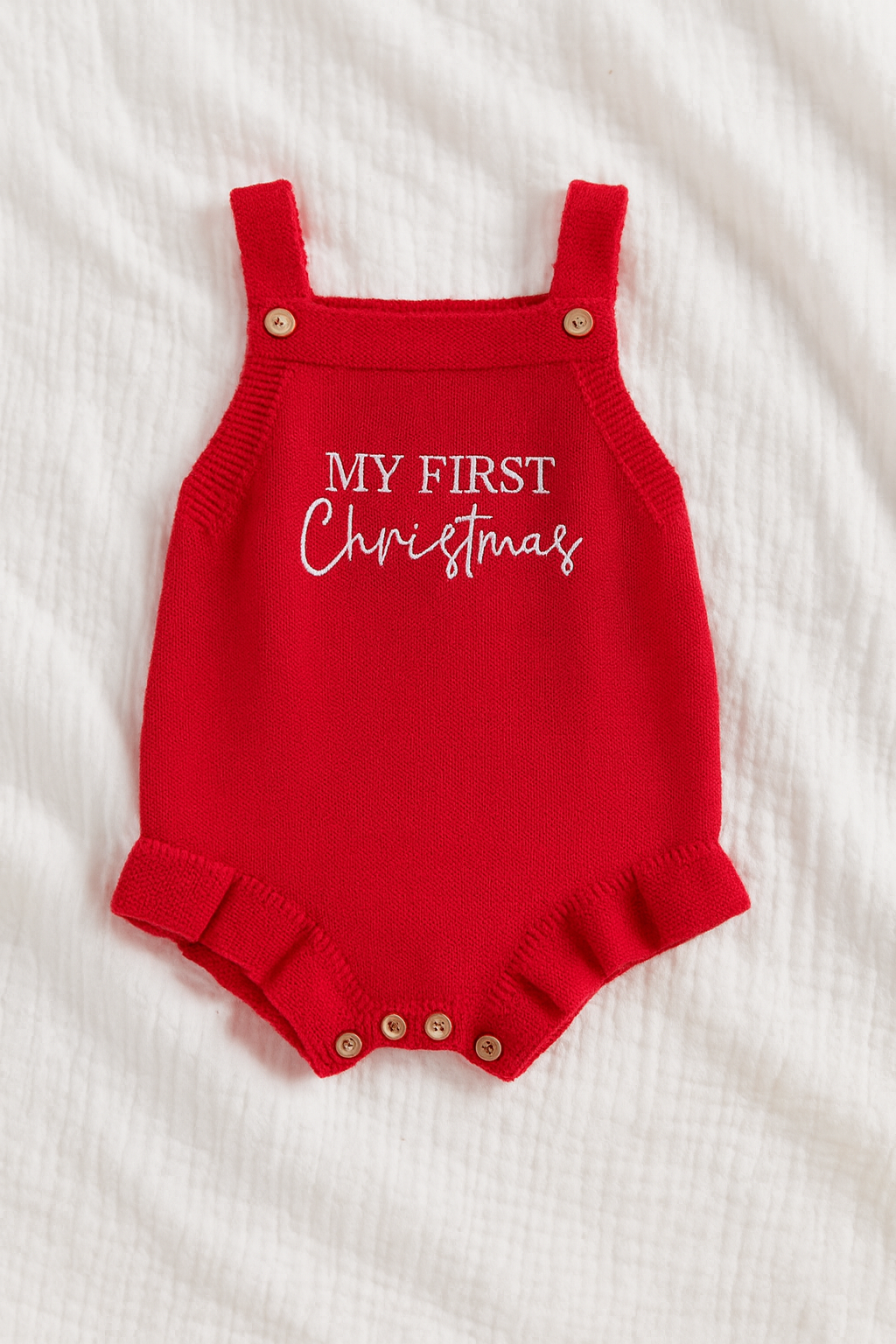 My First Christmas Pointelle Romper - 100% Cotton