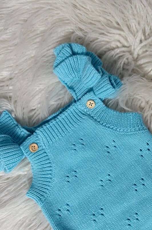 The Baby Blue Gracie Pointelle Romper - 100% Cotton