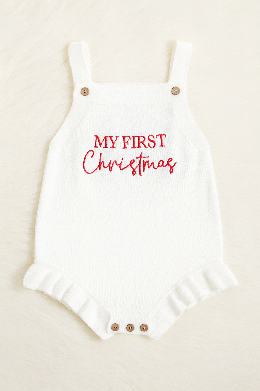 My First Christmas Pointelle Romper - 100% Cotton