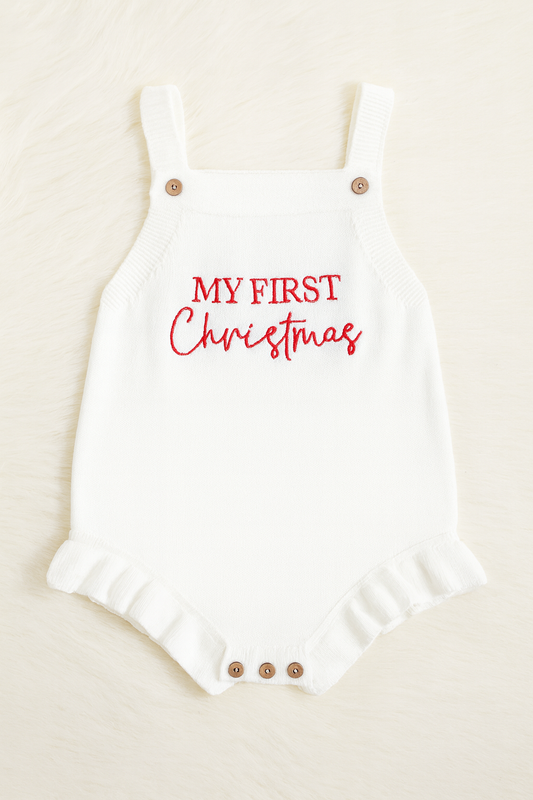 My First Christmas Pointelle Romper - 100% Cotton