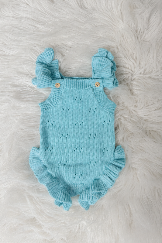 The Baby Blue Gracie Pointelle Romper - 100% Cotton